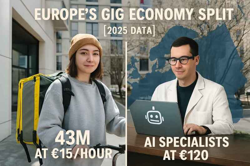 Europe’s Gig Economy Split [2025 Data]: 43M at €15/Hour vs. AI Specialists at €120/Hr